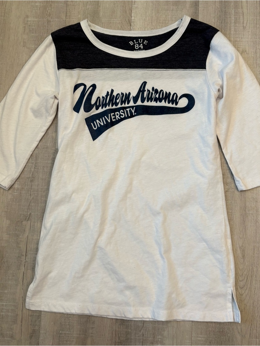 “Northern Arizona University" White & Navy 3/4 Sleeve Tee